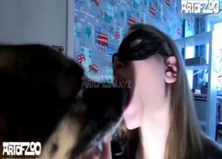Cute babe kisses her lovely trained dog