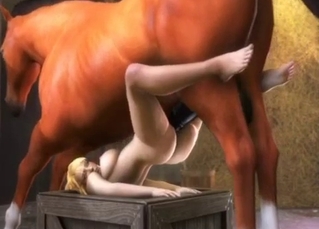 Busty blonde gets horse cock, 3D XXX